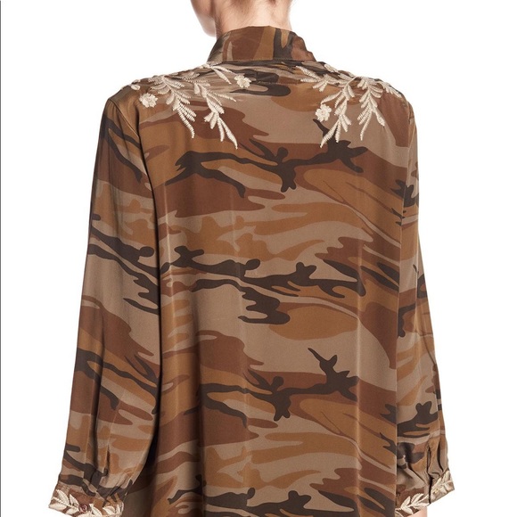 JOHNNY WAS Oversized large ollive lagenlook embroidered silk button down top - Picture 10 of 10